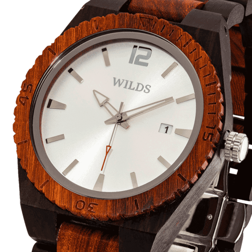 Men's Custom Engrave Ebony & Rose Wooden Watch White Face
