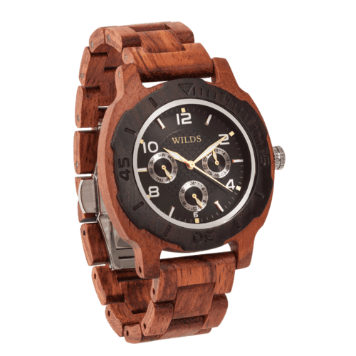 Men's Multi-Function Custom Kosso Wooden Watch Black Front