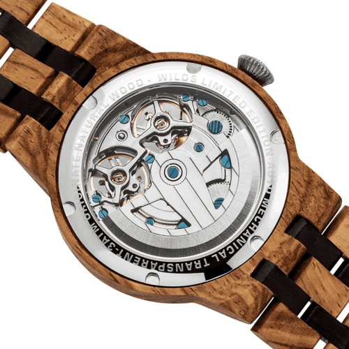 Back View Men's Dual Wheel Automatic Ambila Wood Watch