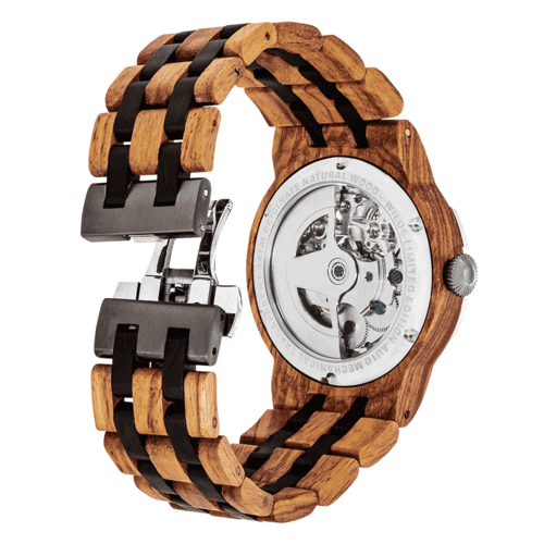 Men's Dual Wheel Automatic Ambila Wood Watch Back View