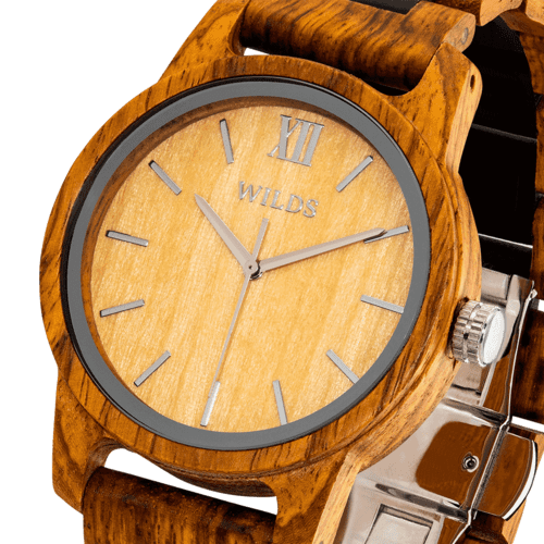 Men's Handmade Engraved Ambila Wooden Timepiece Yellow Face Wood