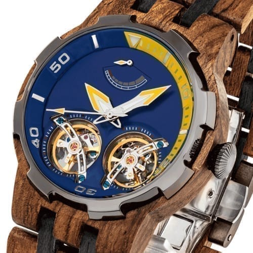 Wilds Men's Dual Wheel Automatic Ambila Wood Watch