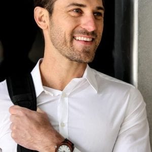 Man Posing Men's Custom Engrave Ebony & Rose Wooden Watch