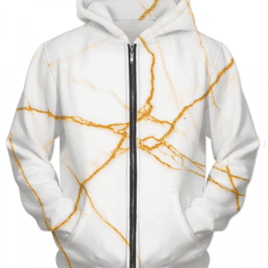 White Mable and Gold Cracks Zipper Hoodie