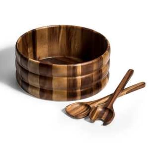 Acacia Wood Salad Bowl with Servers