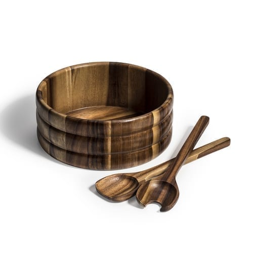 Acacia Wood Salad Bowl with Servers