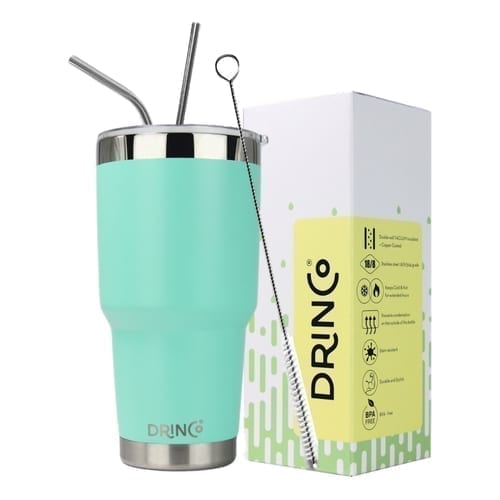 DRINCO® 30oz Insulated Tumbler Spill Proof Lid w/2 Straws (Teal)