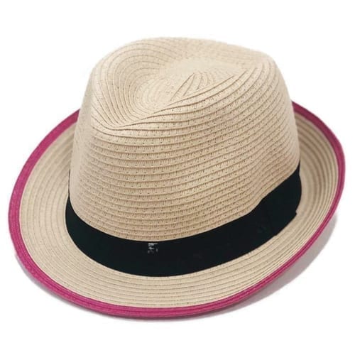 Pink Rim Natural Fedora Hat