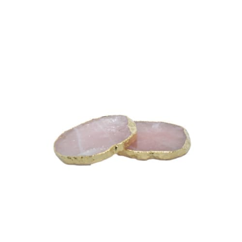 Rose Quartz Coasters with Gold Trim, Set of 2