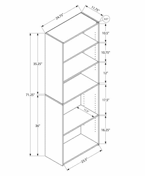 Cappuccino 5 Shelves Bookcase