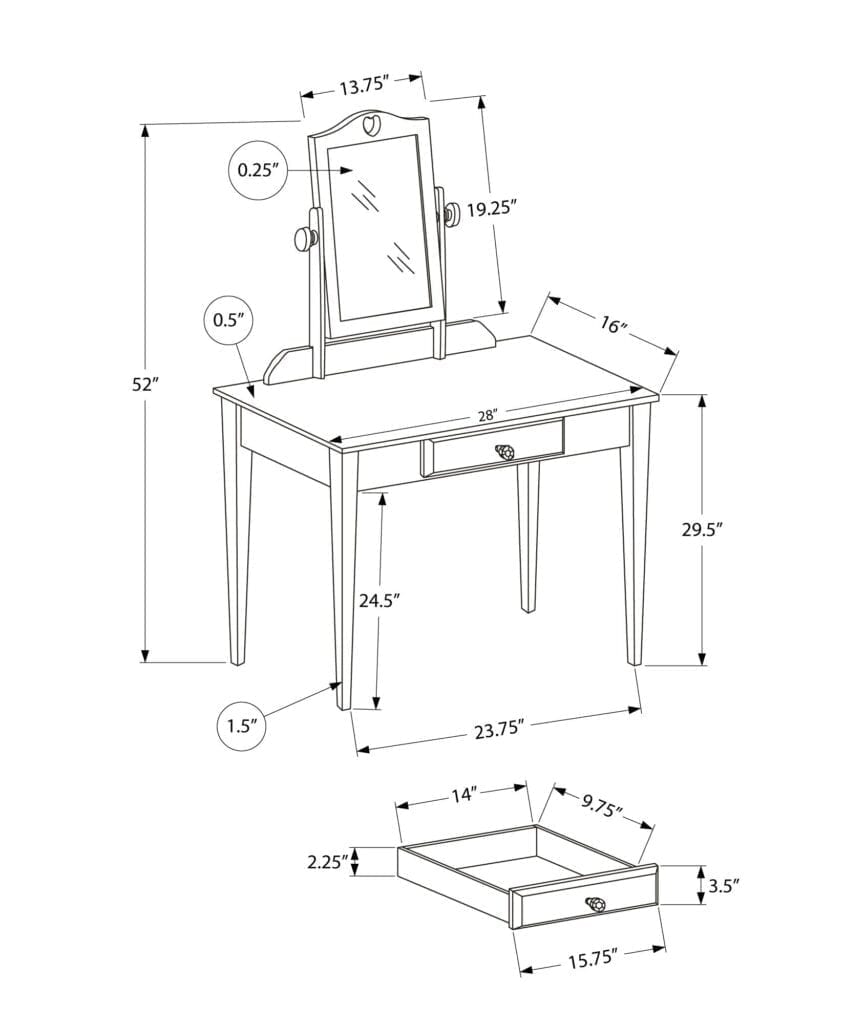 Grey Vanity Mirror and Storage Drawer