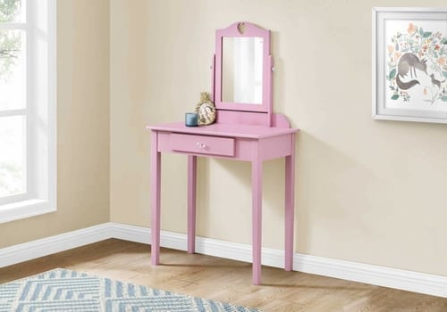 Pink Vanity Mirror and Storage Drawer