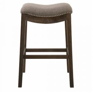 Bar Height Saddle Style Counter Stool with Taupe Fabric and Nail head