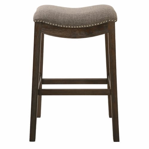 Bar Height Saddle Style Counter Stool with Taupe Fabric and Nail head