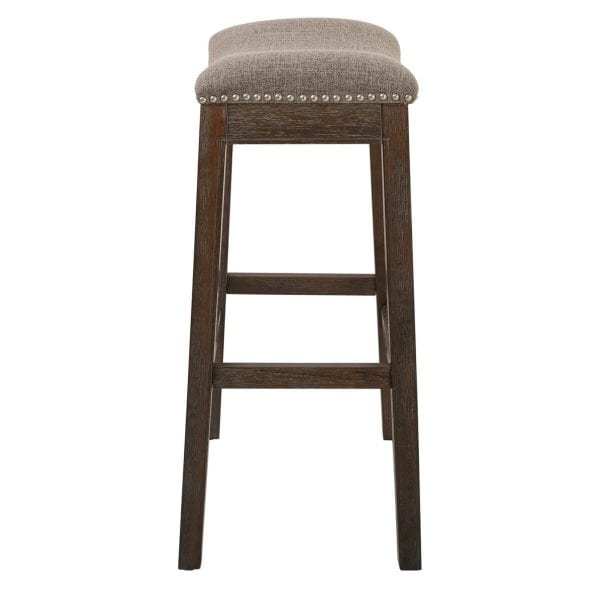 Bar Height Saddle Style Counter Stool with Taupe Fabric and Nail head