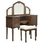 Oak Wooden Vanity Desk And Stool