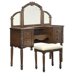 Oak Wooden Vanity Desk And Stool