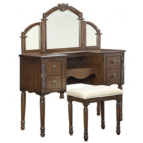 Oak Wooden Vanity Desk And Stool