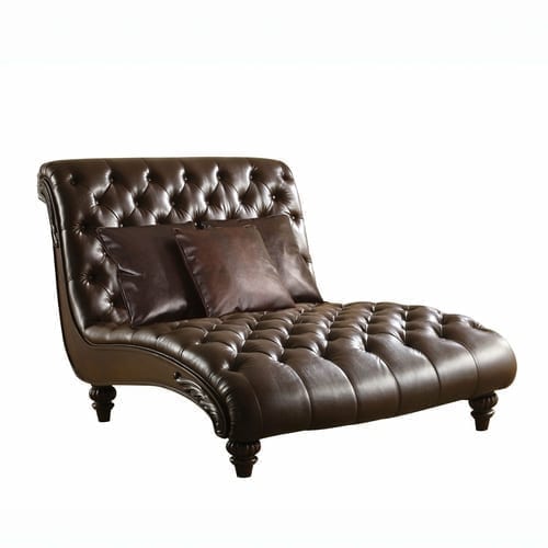 2-Tone Brown PU Leather Upholstery Wood Chaise