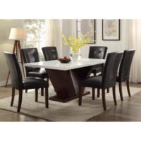 White Marble And Walnut Dining Table