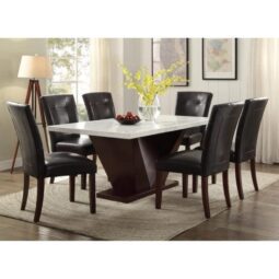White Marble And Walnut Dining Table
