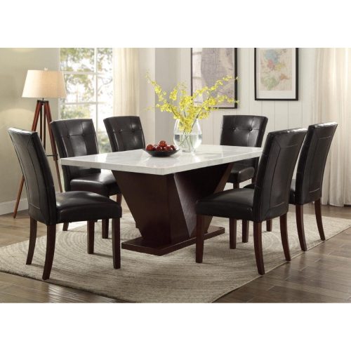 White Marble And Walnut Dining Table