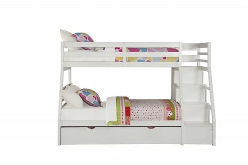 Twin Over Full White Storage Ladder And Trundle Bunk