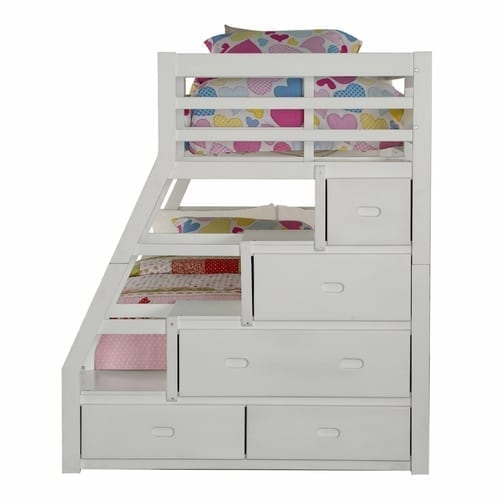 Twin Over Full White Storage Ladder And Trundle Bunk