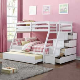Twin Over Full White Storage Ladder And Trundle Bunk