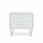 2 White Wooden Drawer Chrome Nightstand