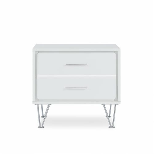 2 White Wooden Drawer Chrome Nightstand