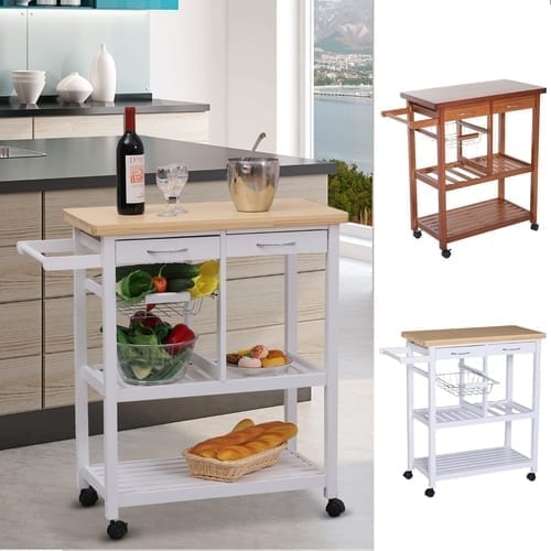 HOMCOM Wooden Kitchen Trolley Cart Basket Drawer Dining Storage