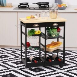 Rolling Kitchen Island Trolley Serving Cart Wheeled Storage Cabinet