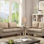 71" Beige Linen Platinum  Sofa And Loveseat
