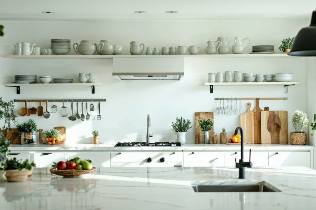 white modern kitchen with fancy countertop
