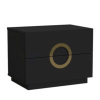 24" High Gloss Modern Black Two Drawer Nightstand