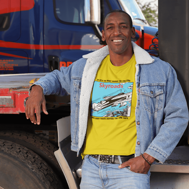 t-shirt mockup of a smiling truck driver posing